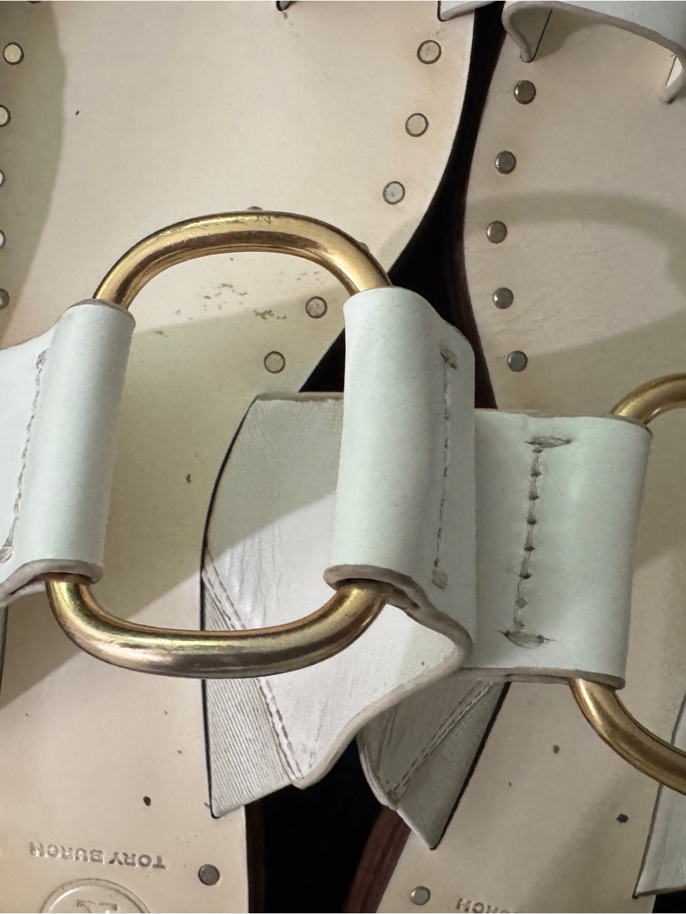 Tory Burch Ravello Studded White Leather Slide Sandals with Gold Hardware — 10 - Picture 2 of 7